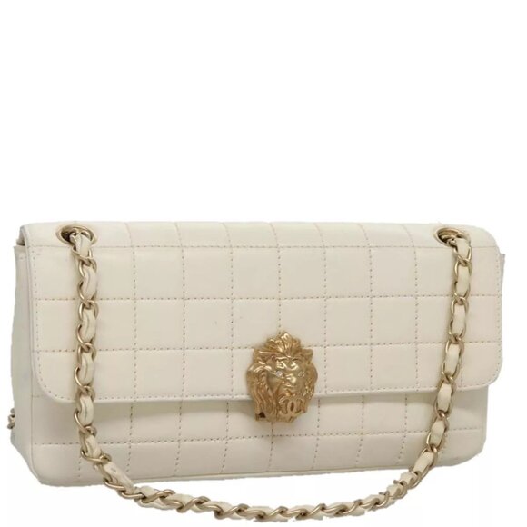 CHANEL Chain East West Shoulder Bag Leather White - Picture 1 of 16
